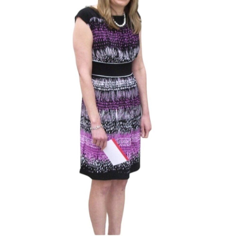 Max & Cleo Knee Length Dress Med Black Pink Career Work Business Casual Party